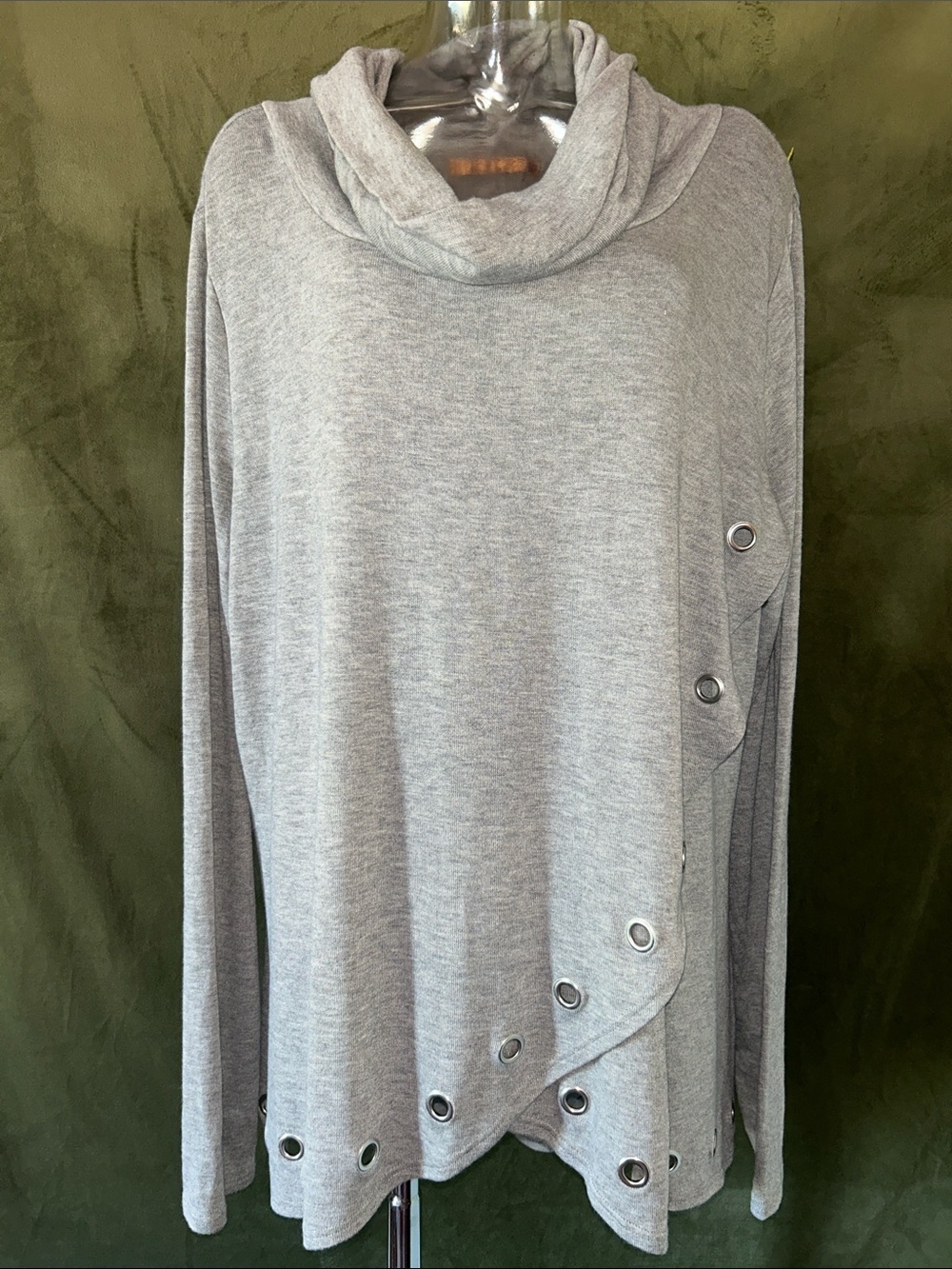 Belldini Light Gray Cowl Neck Sweater with Grommet Trim